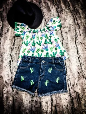 Addison Cactus & Denim Short Set