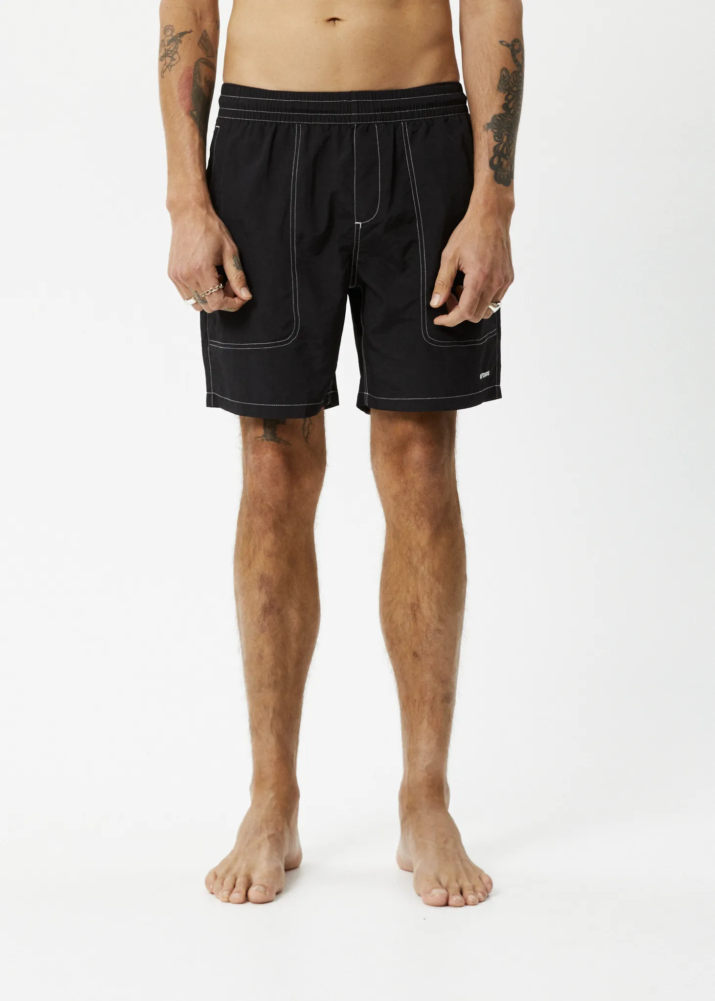 AFENDS Mens Baywatch - Swim Shorts 18" - Black