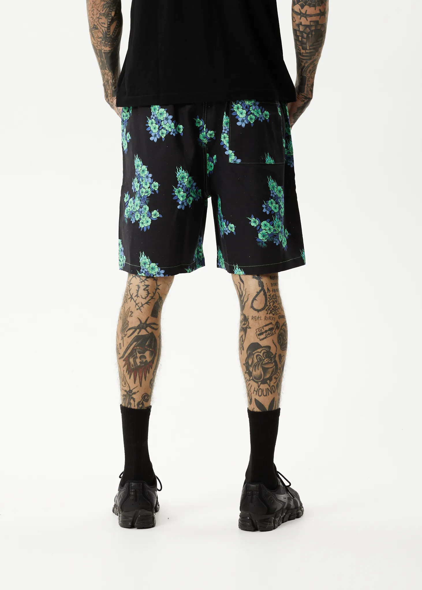 AFENDS Mens House Of Darwin - Oversized Shorts - Charcoal Floral