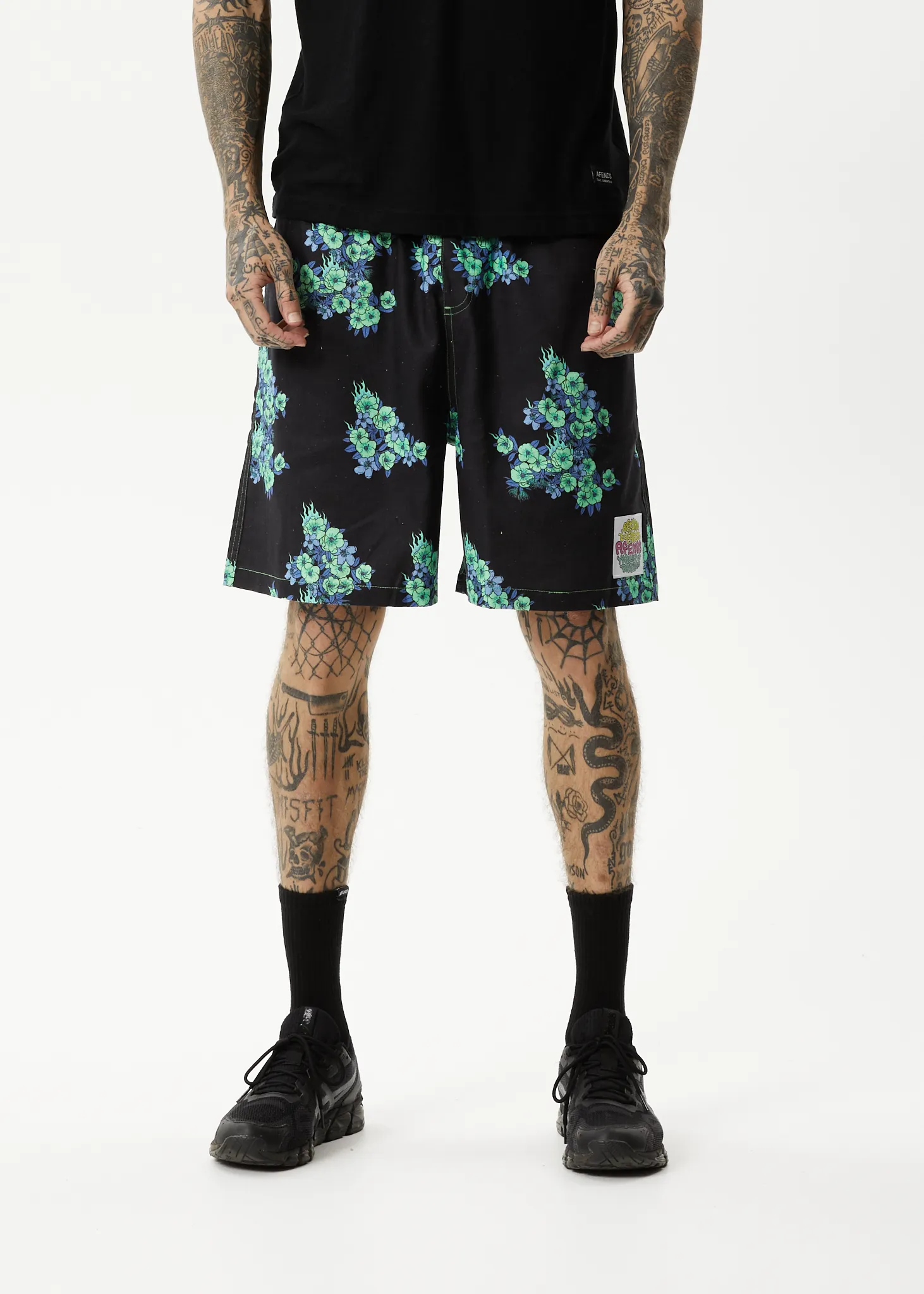 AFENDS Mens House Of Darwin - Oversized Shorts - Charcoal Floral