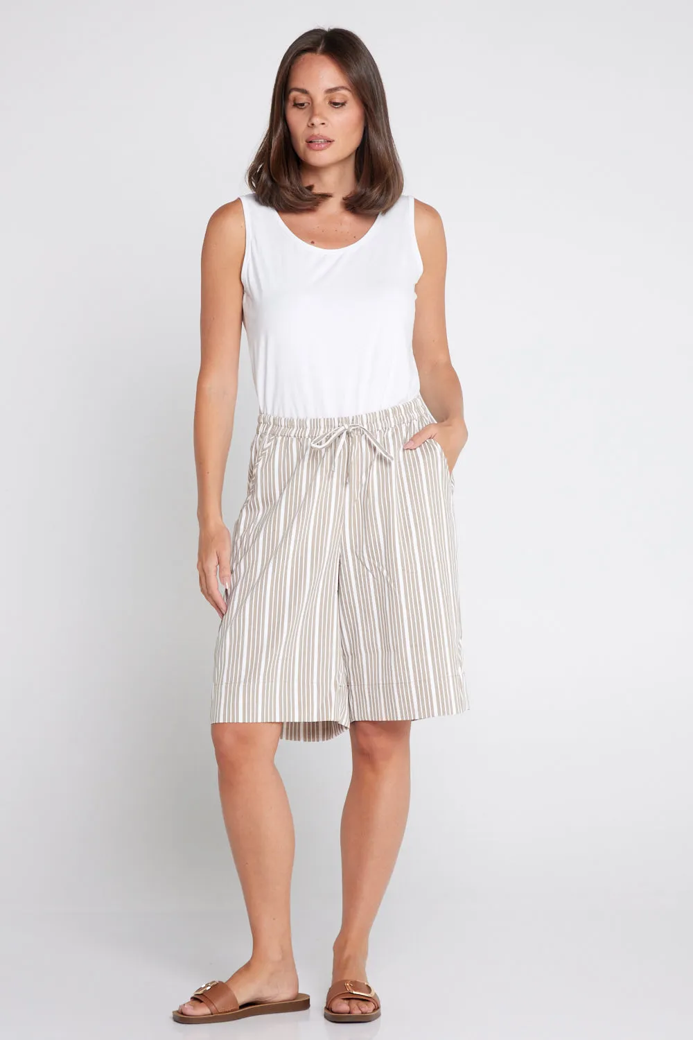 Alex Stripe Summer Shorts - Beige Stripe