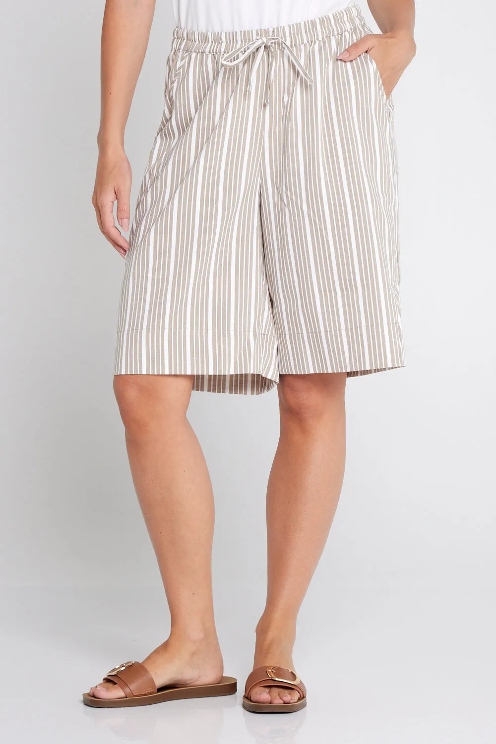 Alex Stripe Summer Shorts - Beige Stripe