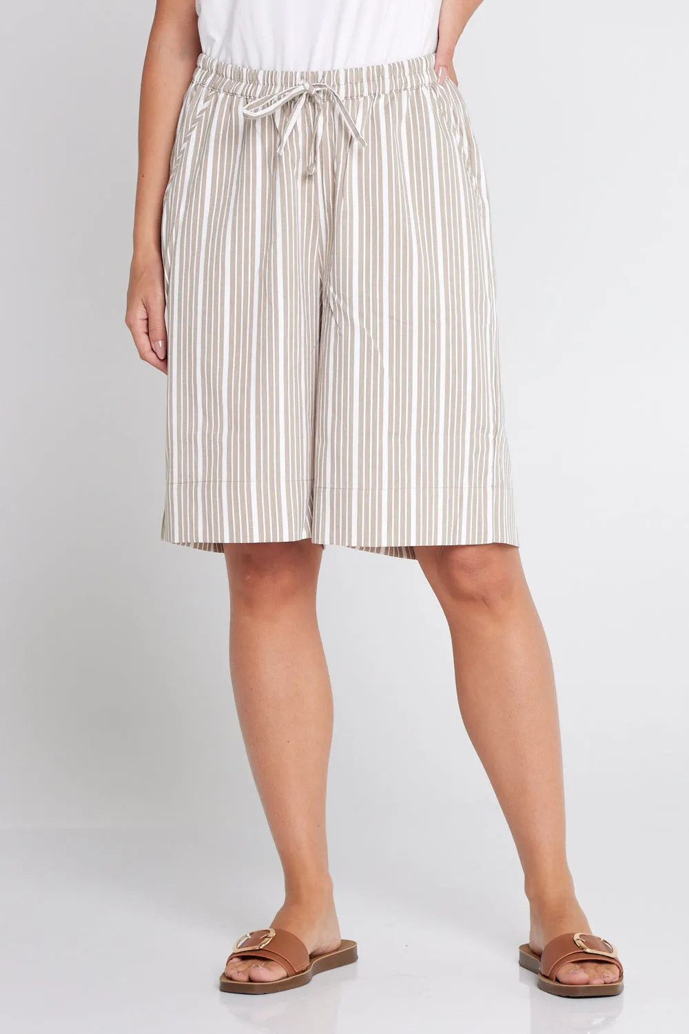 Alex Stripe Summer Shorts - Beige Stripe