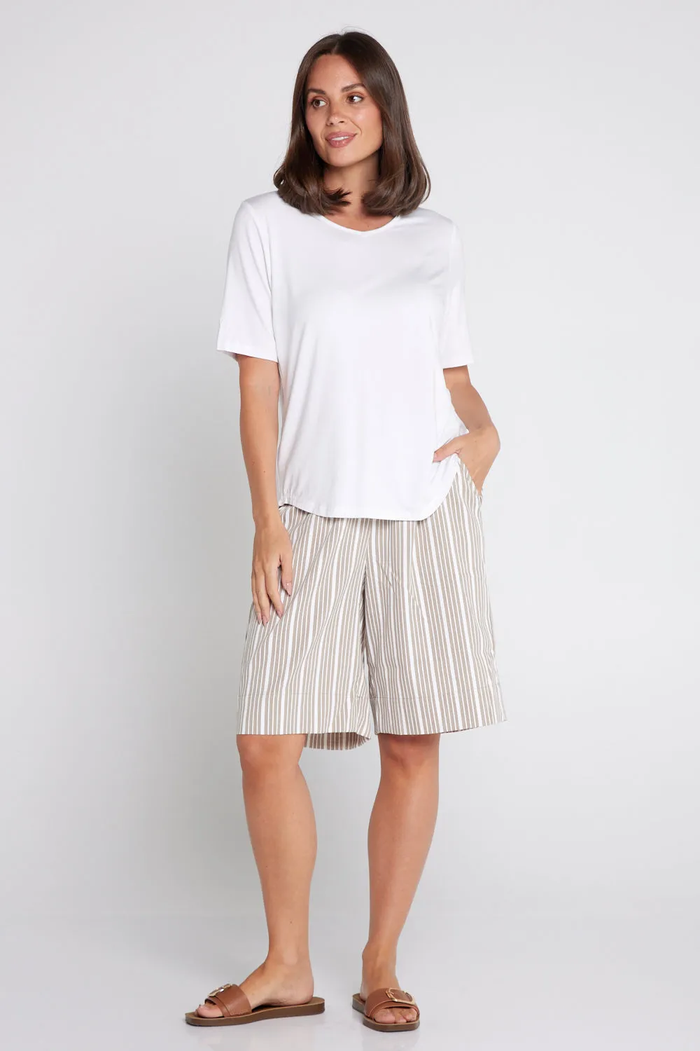 Alex Stripe Summer Shorts - Beige Stripe