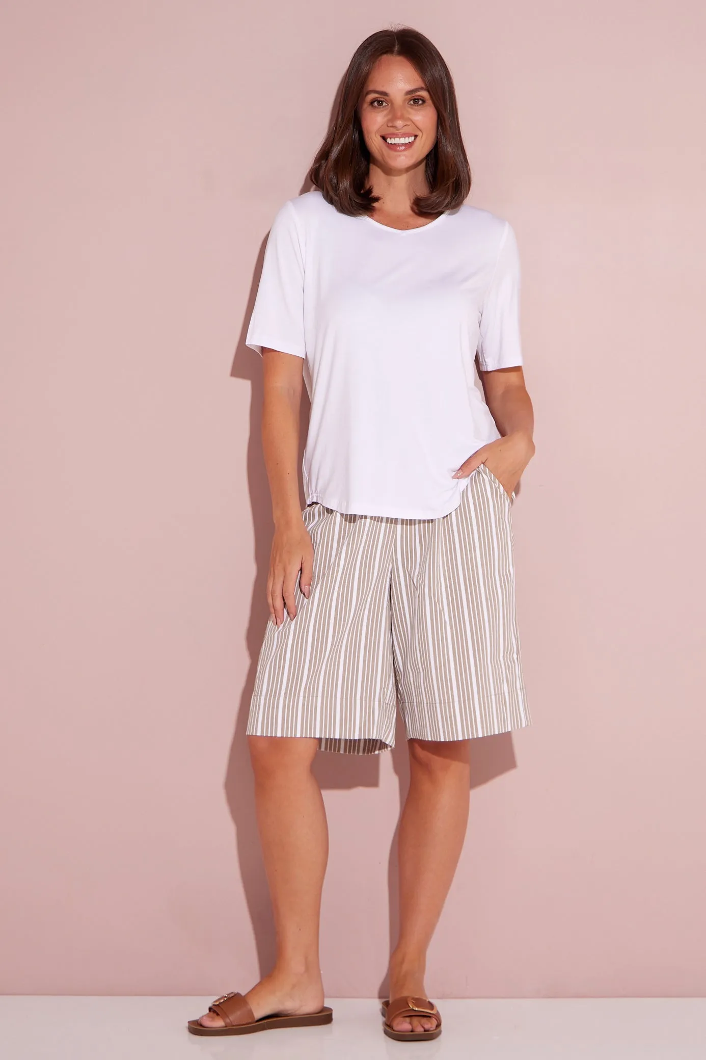 Alex Stripe Summer Shorts - Beige Stripe