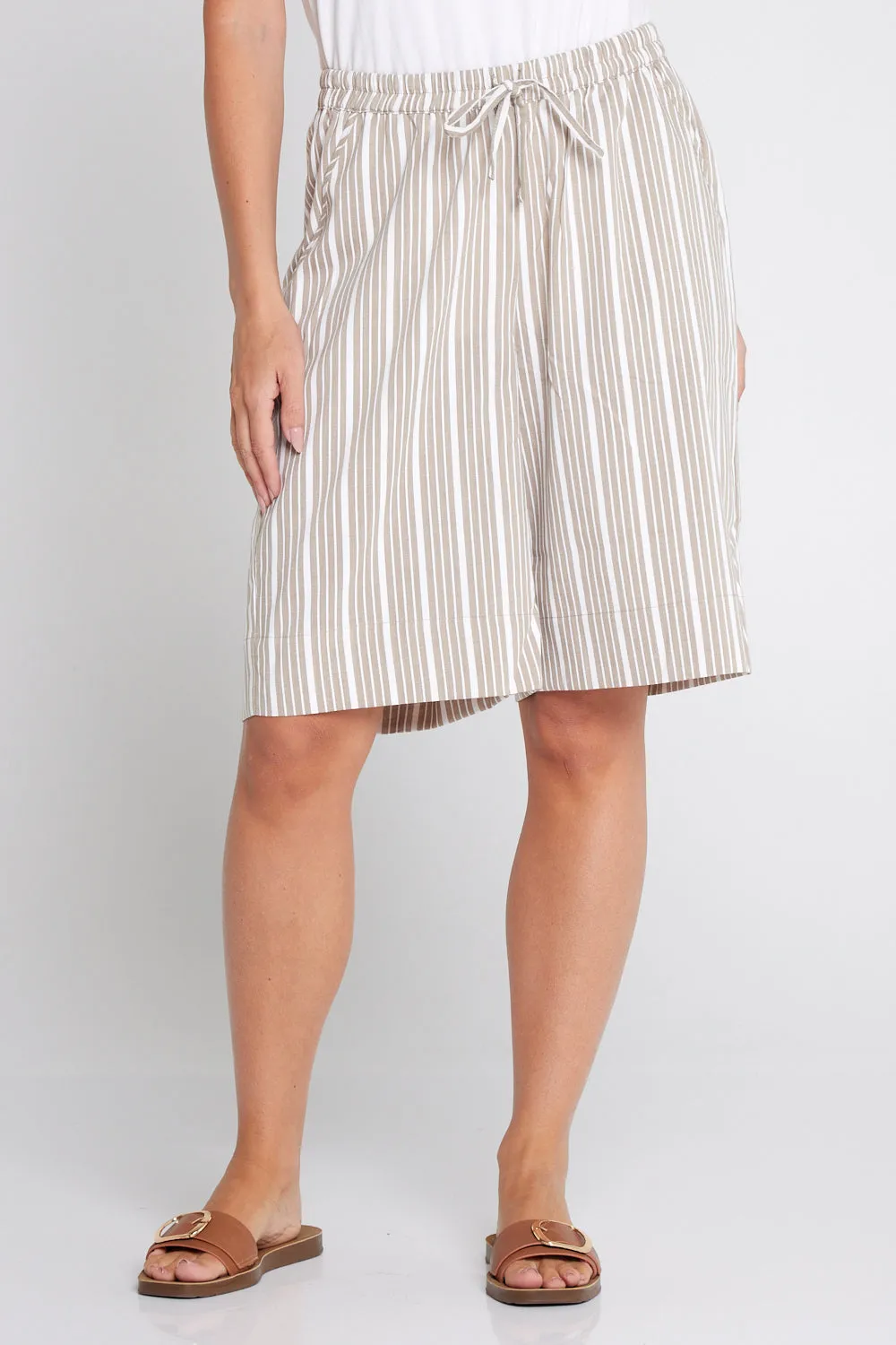 Alex Stripe Summer Shorts - Beige Stripe