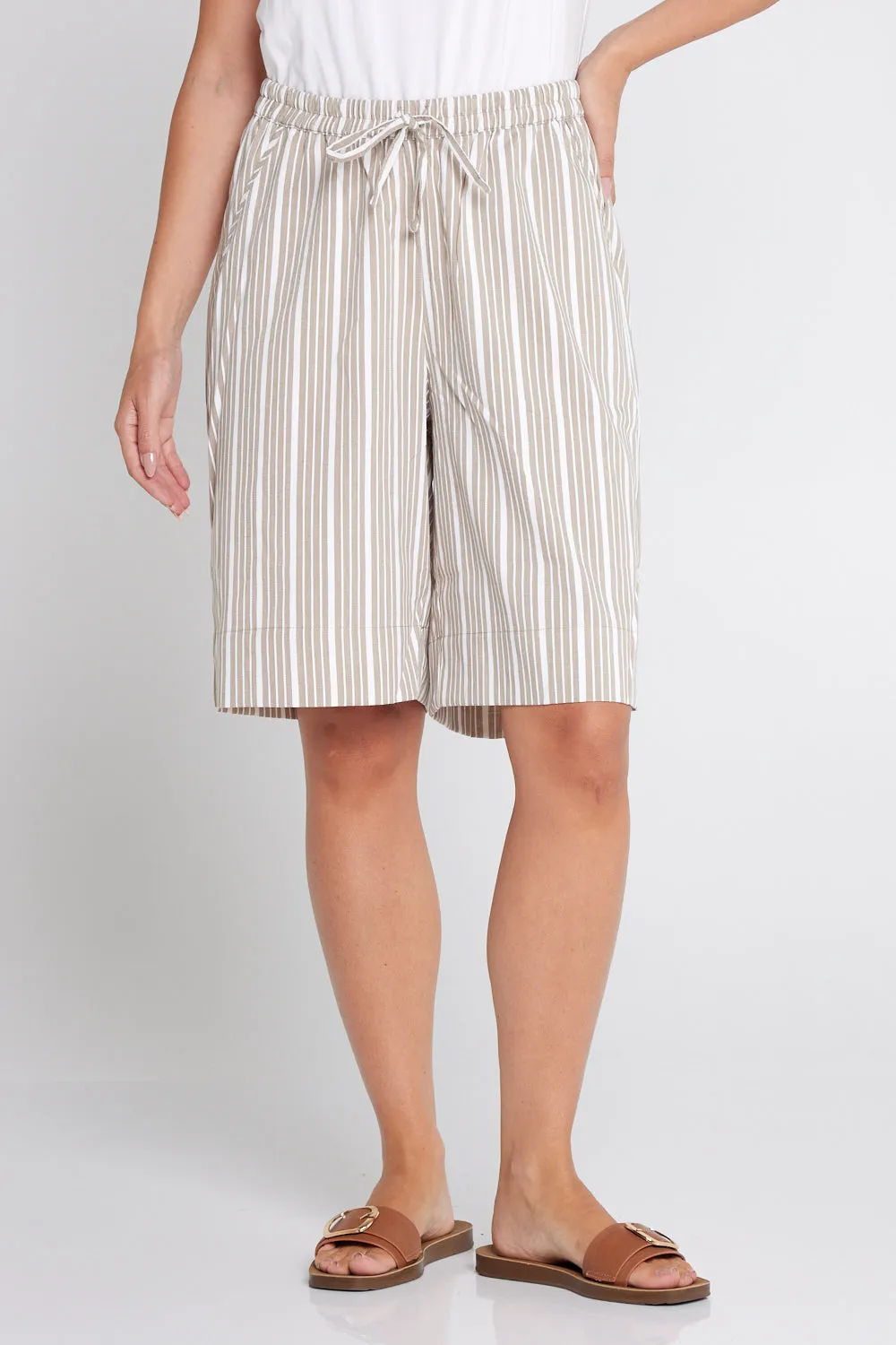 Alex Stripe Summer Shorts - Beige Stripe