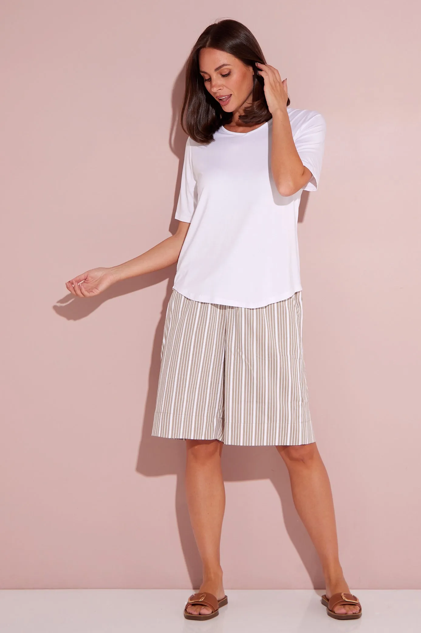 Alex Stripe Summer Shorts - Beige Stripe