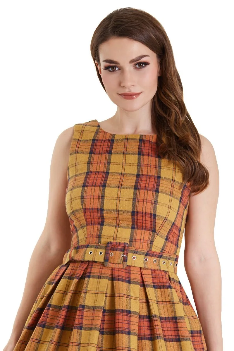 Annie 50s Yellow Plaid Swing Dress