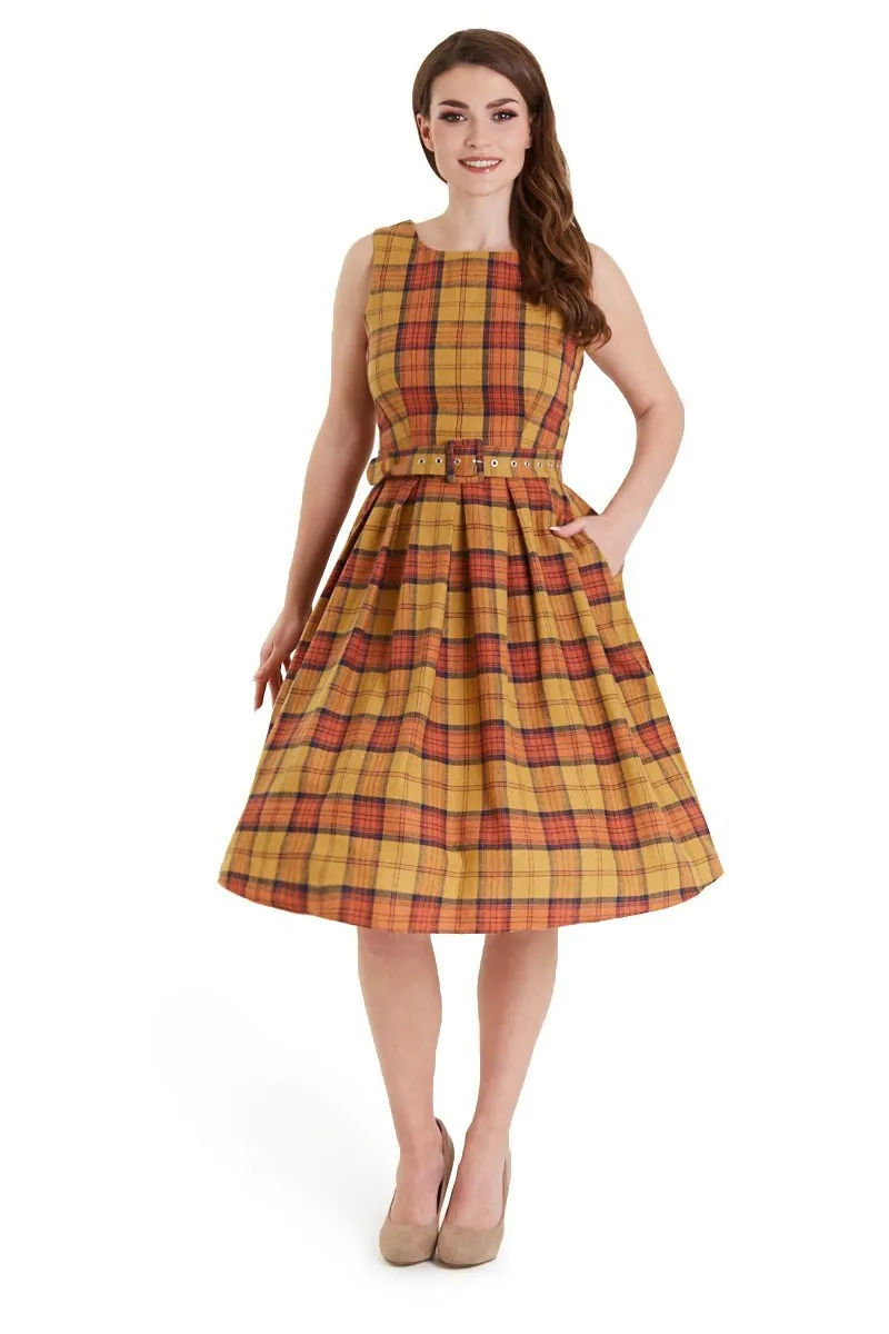 Annie 50s Yellow Plaid Swing Dress