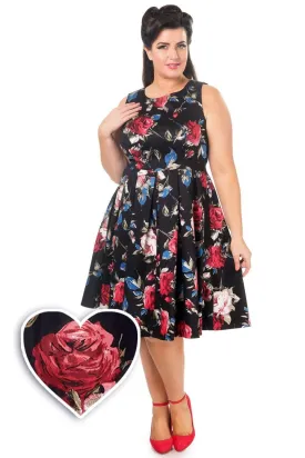 Annie Floral Retro Swing Dress in Black