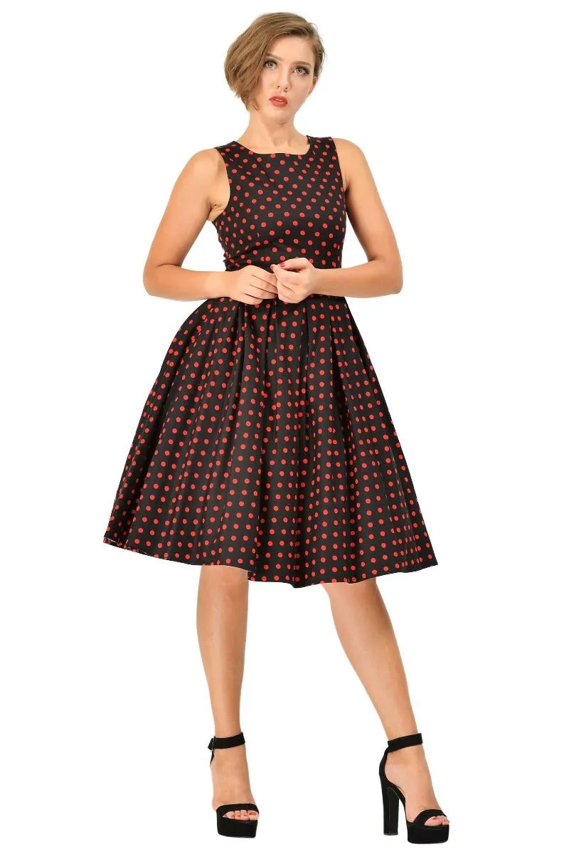 Annie Retro Polka Dot Dress in Black-Red