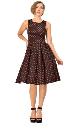 Annie Retro Polka Dot Dress in Black-Red