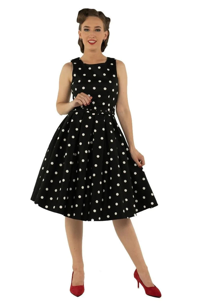 Annie Retro Polka Dot Dress In Black-White