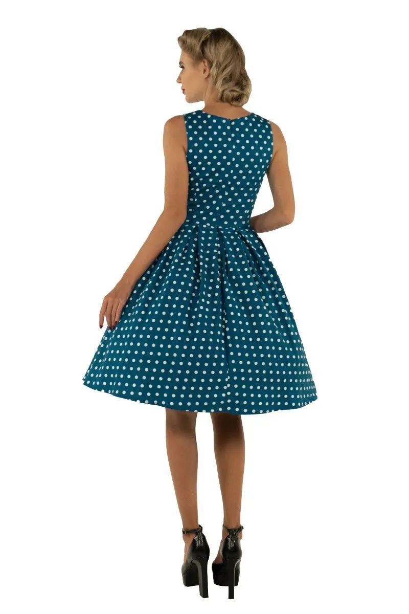 Annie Retro Polka Dot Dress in Peacock Blue