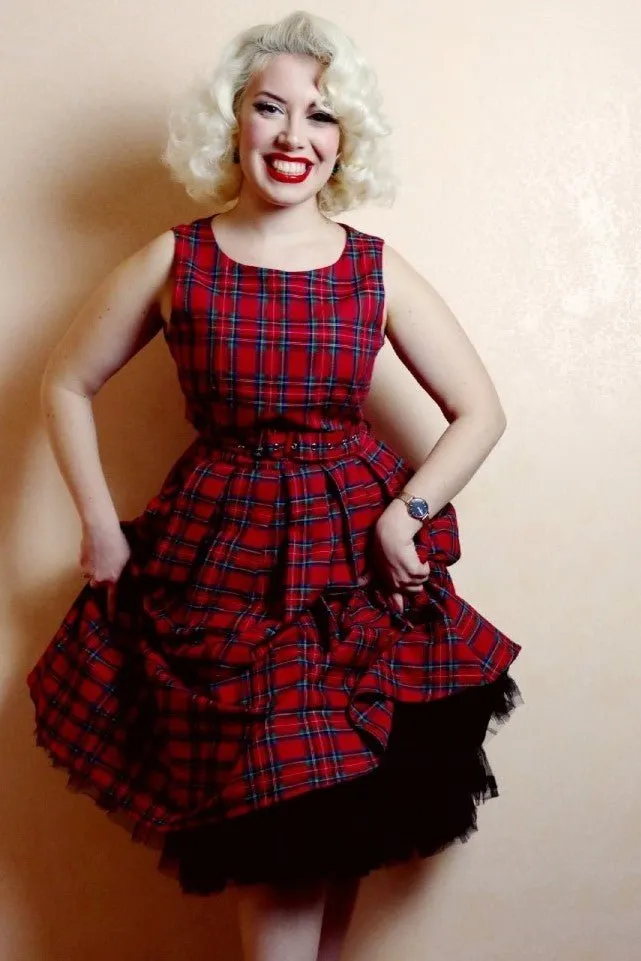 Annie Retro Tartan Swing Dress in Red