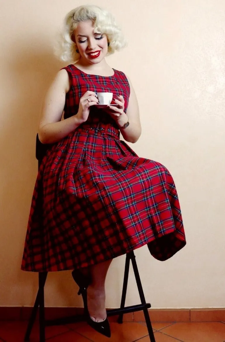 Annie Retro Tartan Swing Dress in Red