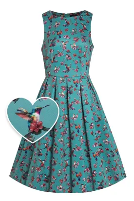 Annie Turquoise Hummingbird Swing Dress