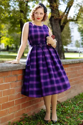 Annie Vintage Black/Purple Tartan Check Swing Dress