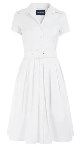 Audrey Dress #1 Shirt Collar Short Cuff Sleeve Cotton Stretch_Solid_White