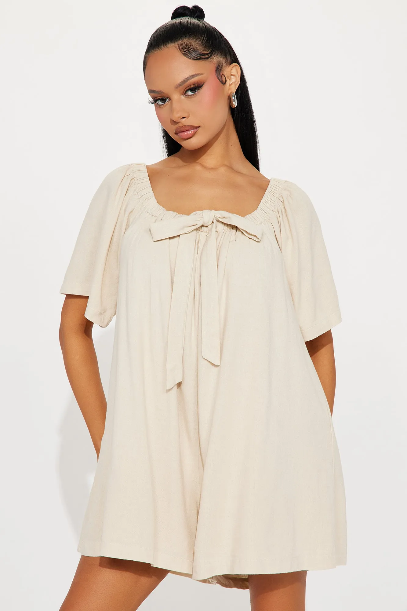 Bailey Linen Romper - Oatmeal