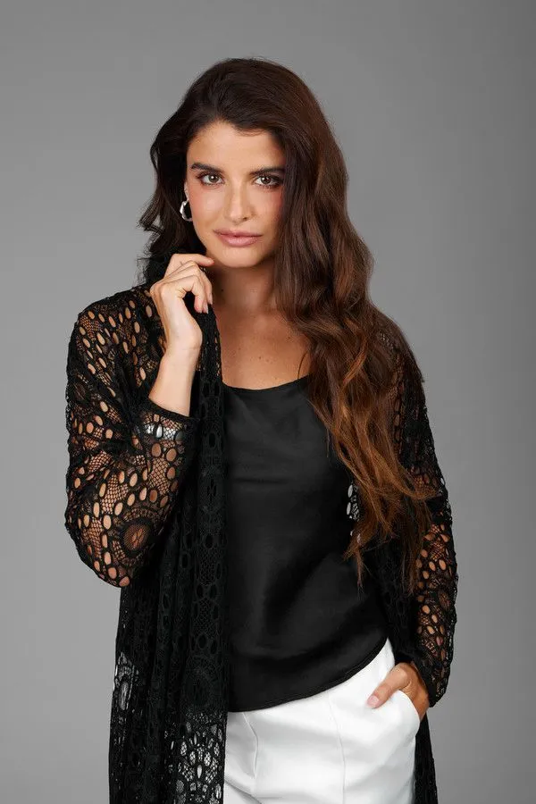 Black Long Lace Kimono