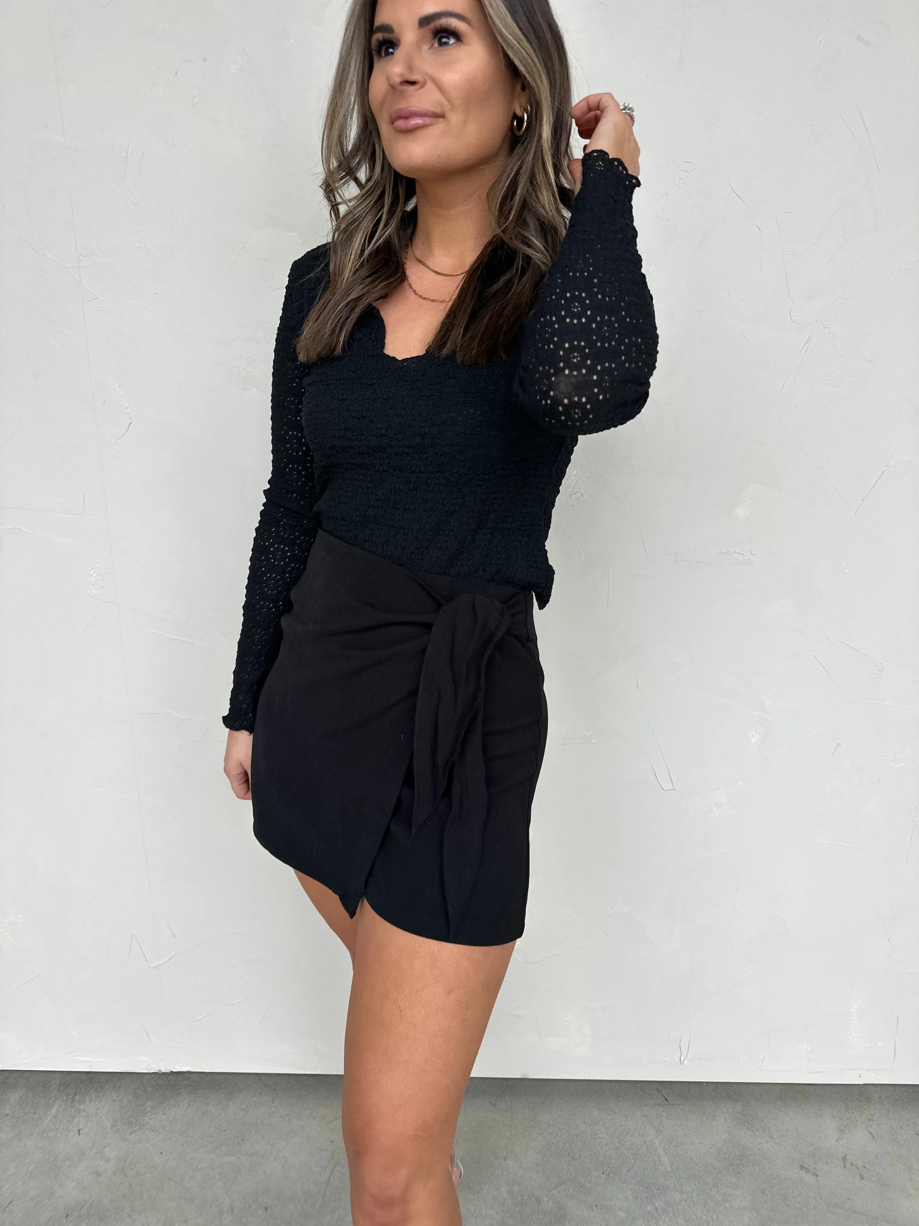 Black Wrap-Front Skort