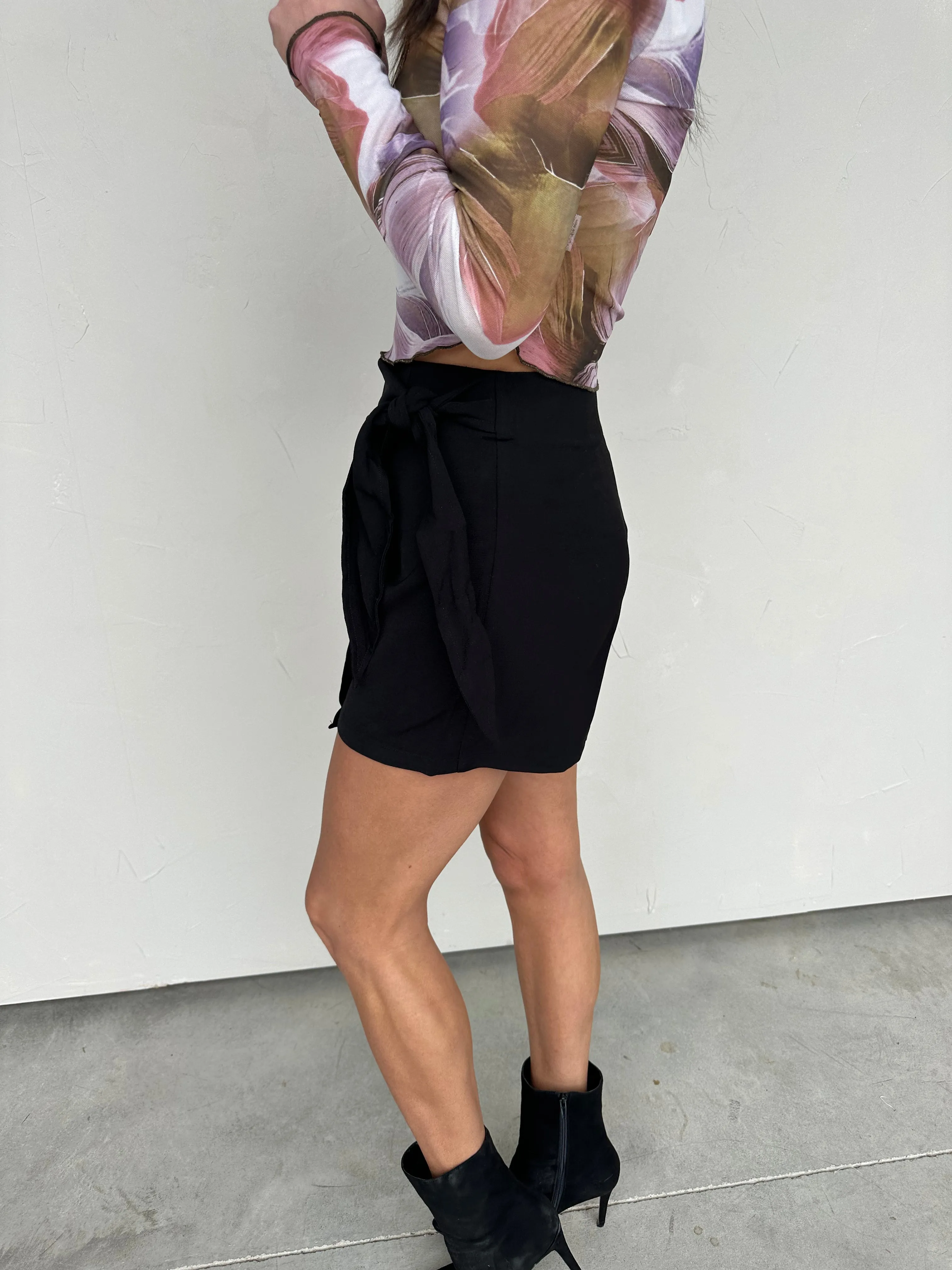 Black Wrap-Front Skort