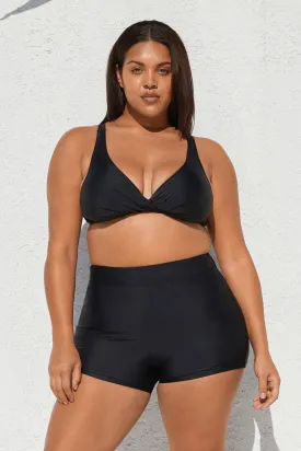 Boho Rhapsody Wrap Bralette & Bike Shorts Plus Size Black Swim Set