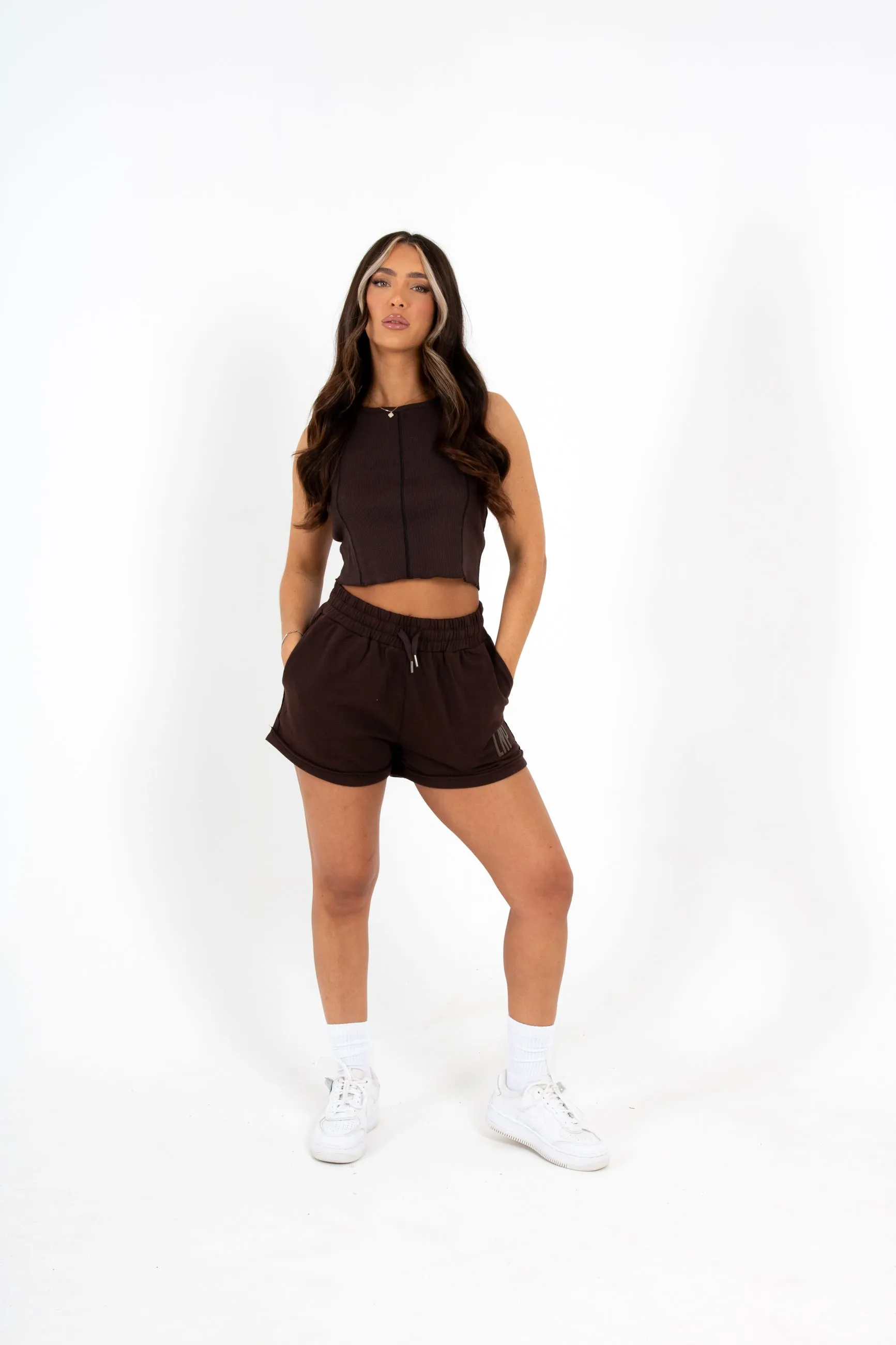 Brown LNP Essential Relaxed Raw Edge Shorts