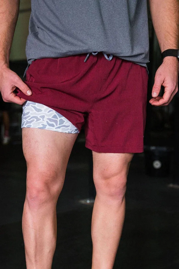 Burlebo 7” Athletic Short Maroon - White Camo Liner