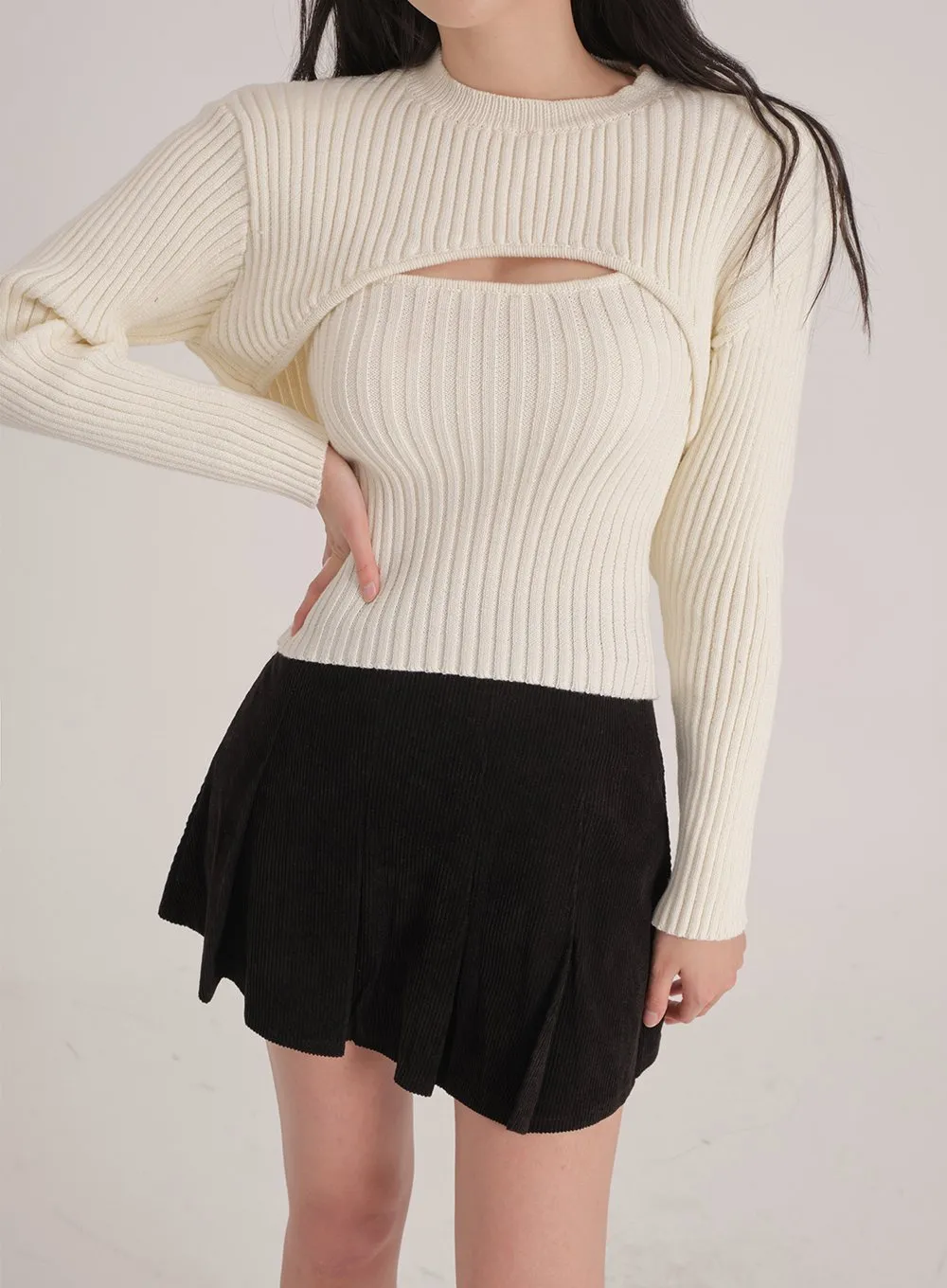 Corduroy Pleated Mini Skirt J31