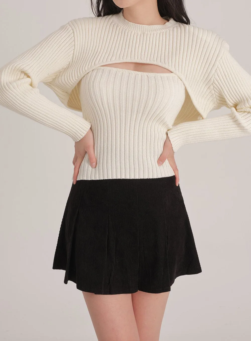 Corduroy Pleated Mini Skirt J31