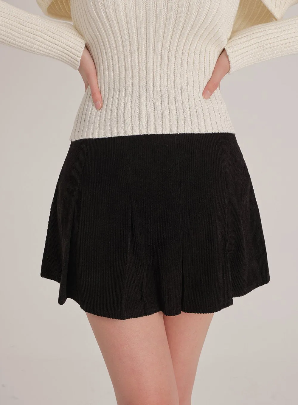 Corduroy Pleated Mini Skirt J31