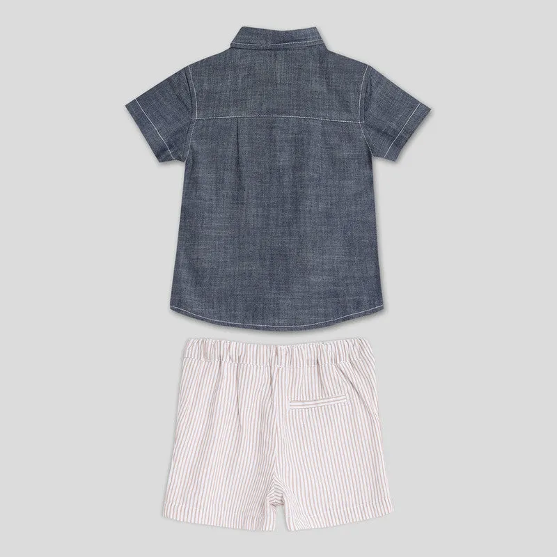 Cotton Shirt & Shorts Set for Kids | Happy Tree Printed | Blue