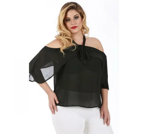 Curvy Plus Size Sheer Off-the-Shoulder blouse 3533330C