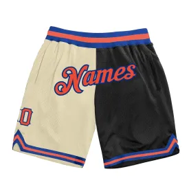 Custom Cream Orange-Black Authentic Throwback Split Fashion Basketball Shorts