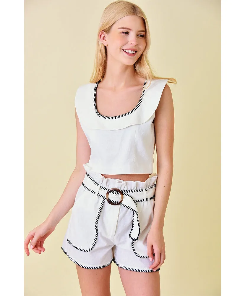 Day Date Linen Ruffle Crop Top