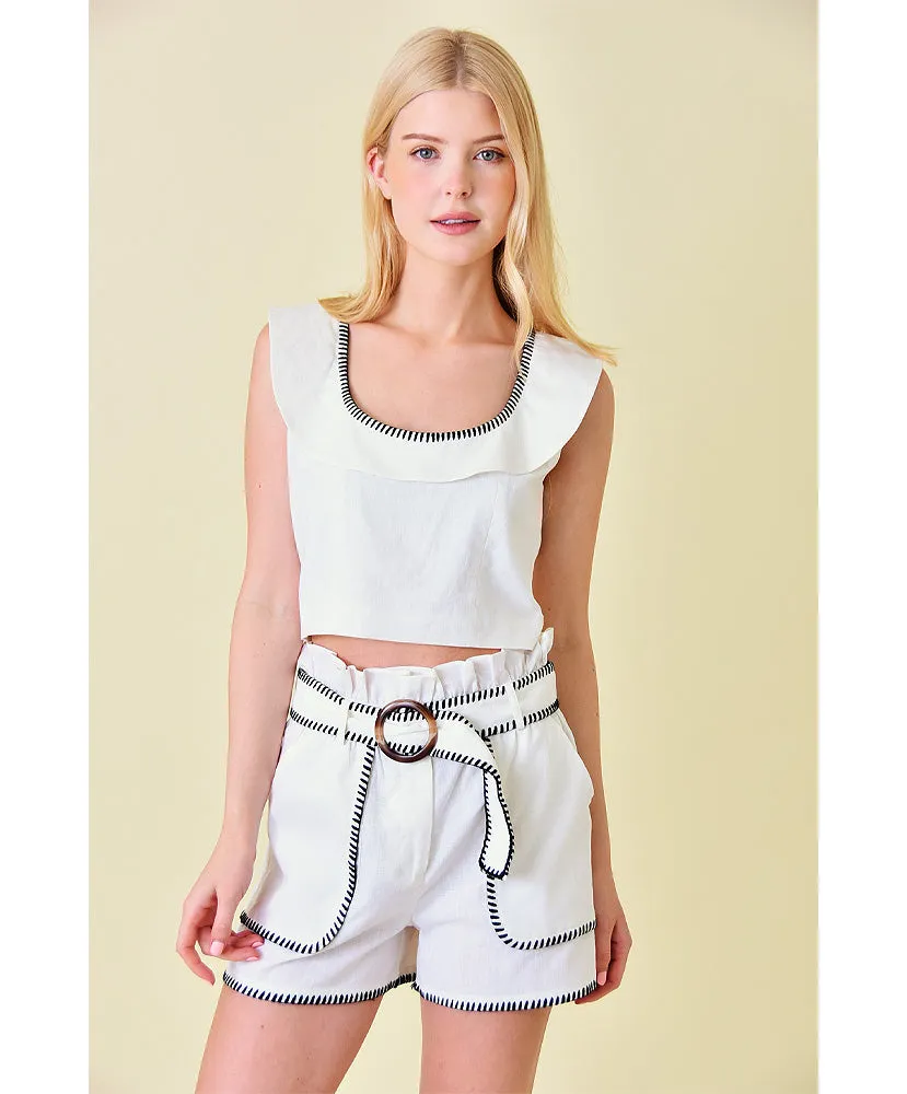 Day Date Linen Ruffle Crop Top