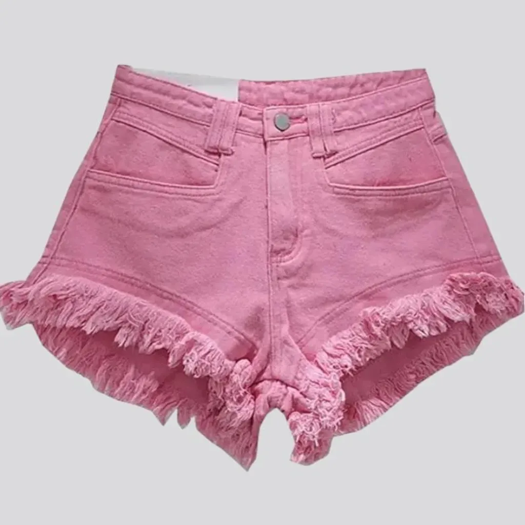 Distressed-hem jeans shorts for women