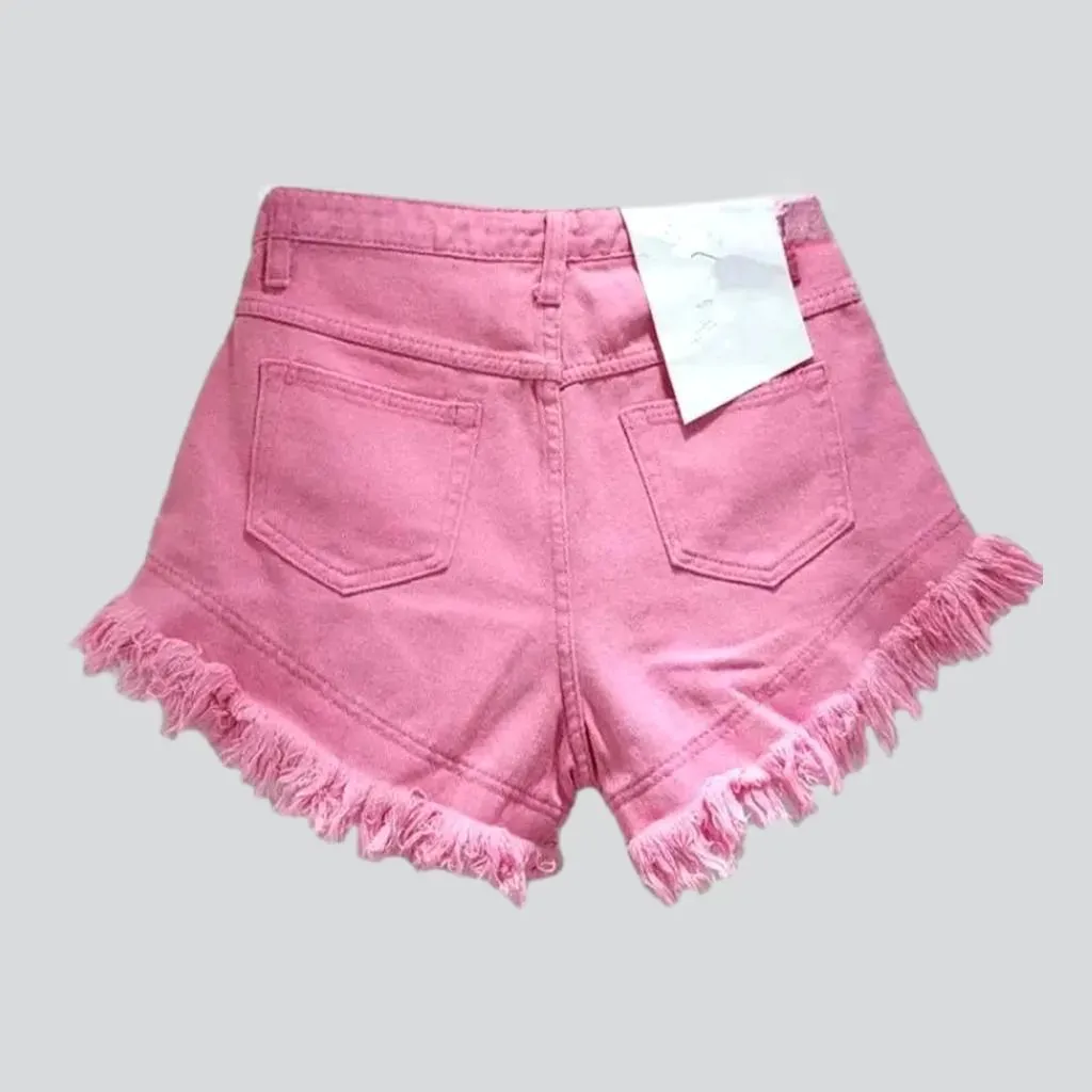 Distressed-hem jeans shorts for women