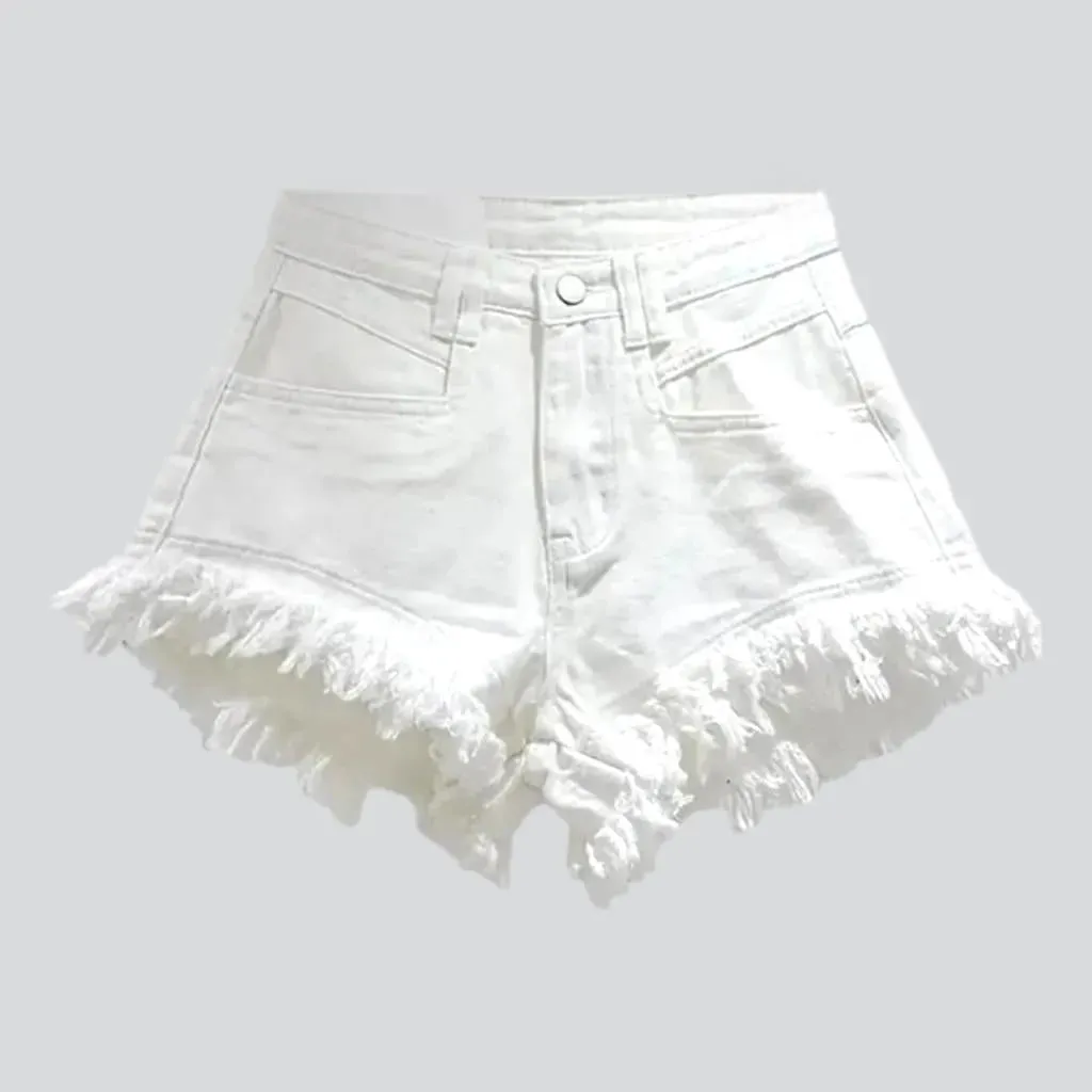 Distressed-hem jeans shorts for women