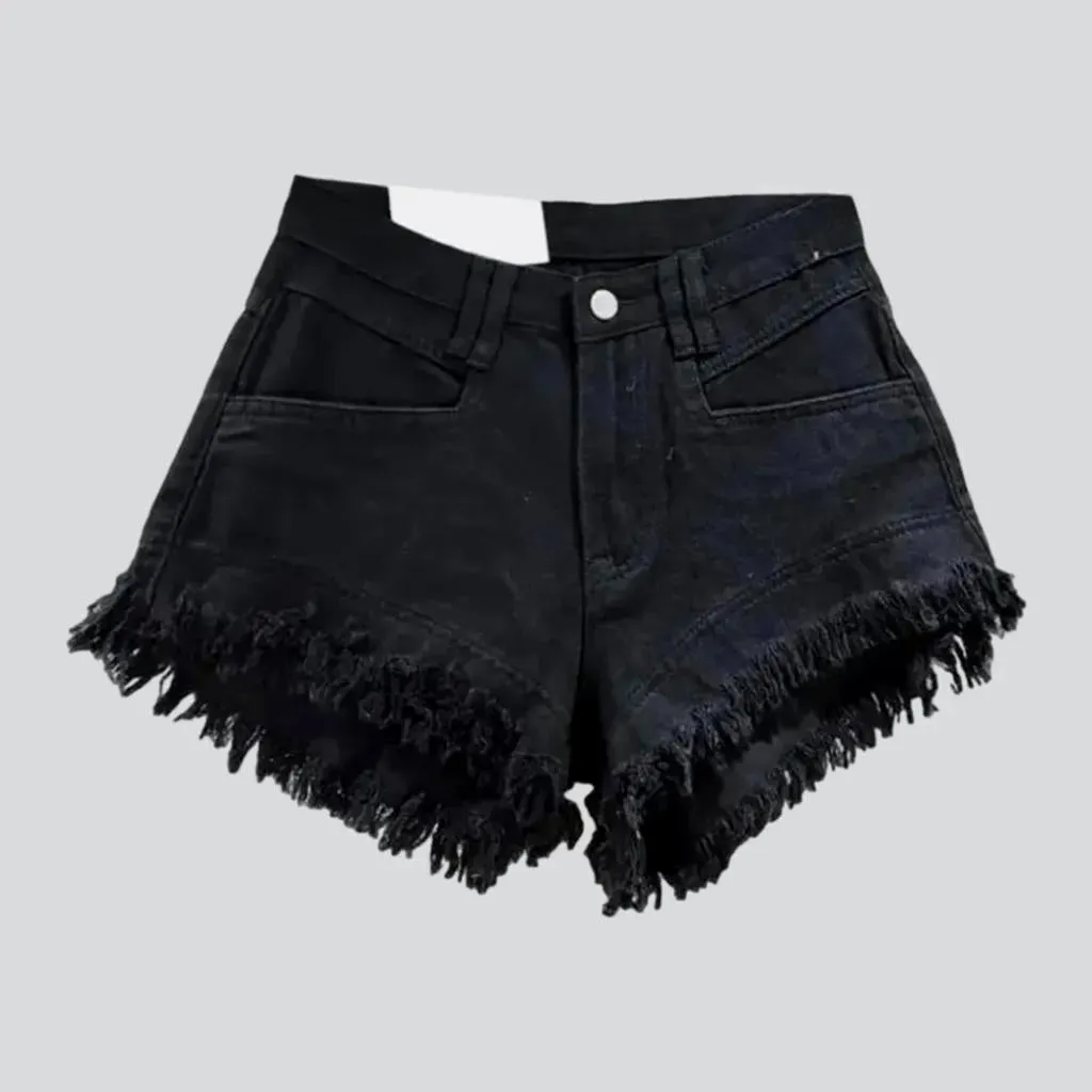 Distressed-hem jeans shorts for women