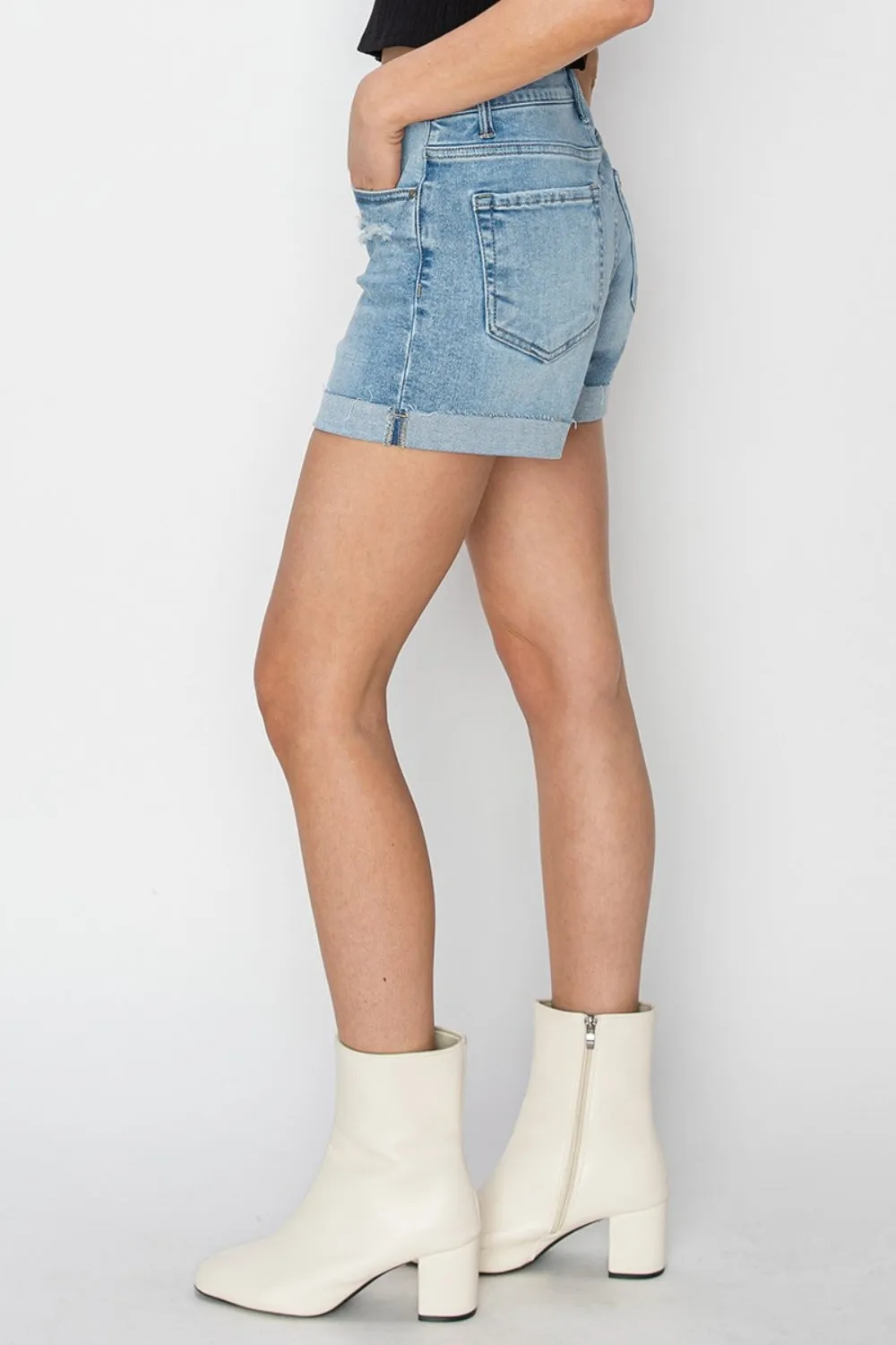 Distressed Mid-Rise Waist Denim Shorts