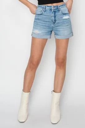 Distressed Mid-Rise Waist Denim Shorts