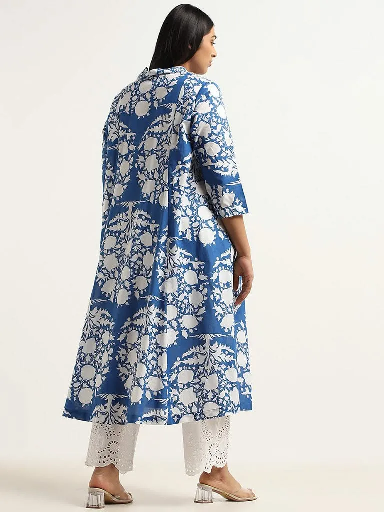 Diza Blue Printed Cotton Kurta