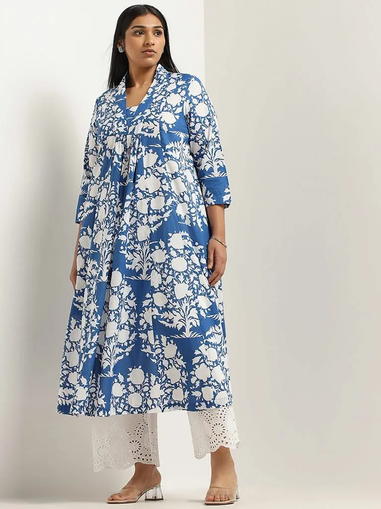 Diza Blue Printed Cotton Kurta