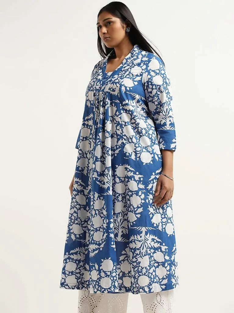 Diza Blue Printed Cotton Kurta