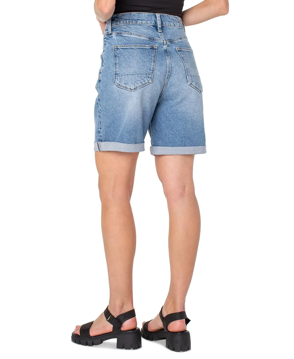 Earnest Sewn Women's Cuffed Pleated Denim Shorts Blue