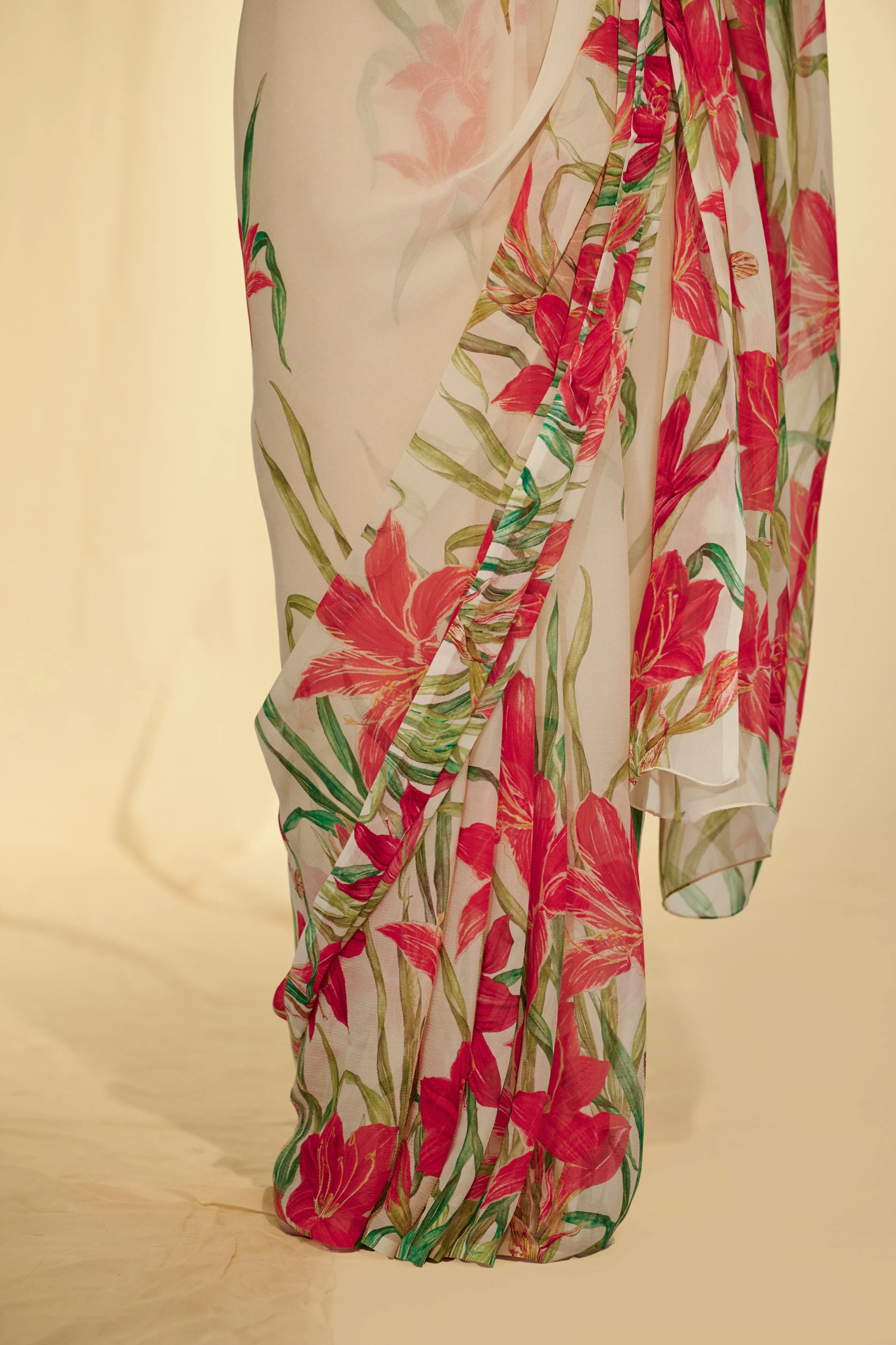 Enchanted Forest - Lilies & Butterflies Chiffon Saree